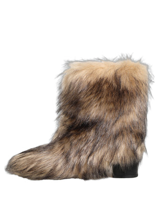 Brown Faux Fur Mid Calf Men Boots Shoes