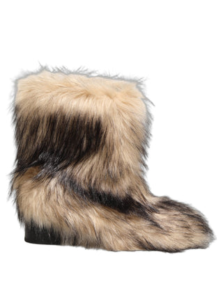 Brown Faux Fur Mid Calf Men Boots Shoes