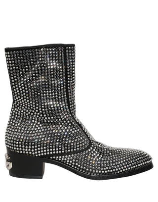 Black Crystal Embellished Ankle Boots Shoes
