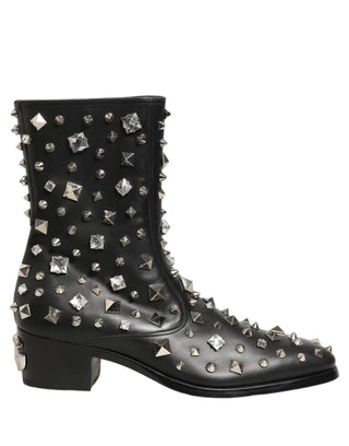 Black Crystal Embellished Short Boots Shoes