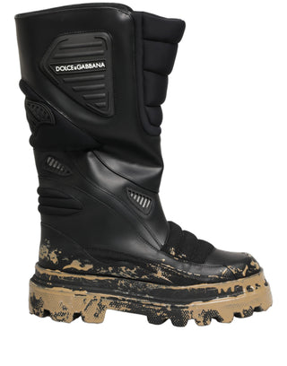 Black Leather Biker Mid Calf Men Boots Shoes