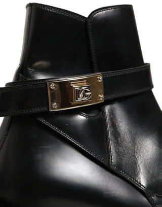Black Leather DG Plaque Ankle Boots Shoes