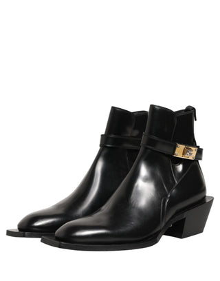 Botines con placa DG de cuero negro