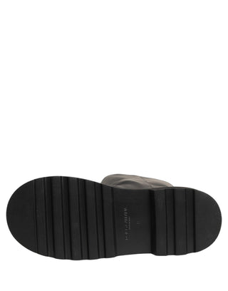 Black Leather Mid Calf Chunky Men Boots Shoes