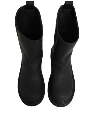 Botas de media caña gruesas para hombre de cuero negro