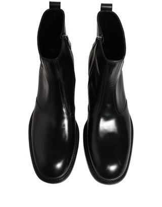 Black Leather Embossed Logo Ankle Boots Shoes