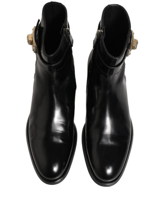 Botas de media caña con hebilla y logo de cuero negro