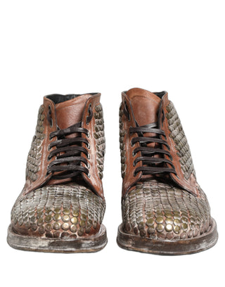 Brown Leather Runway Studs Ankle Boots Shoes