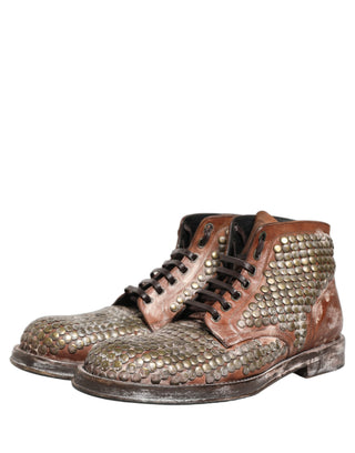 Brown Leather Runway Studs Ankle Boots Shoes
