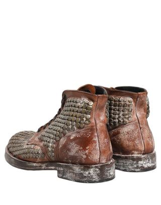 Brown Leather Runway Studs Ankle Boots Shoes