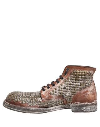 Brown Leather Runway Studs Ankle Boots Shoes