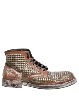 Brown Leather Runway Studs Ankle Boots Shoes
