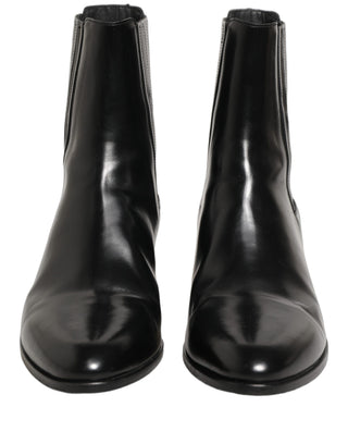 Black Leather Chelsea Mid Calf Boots Shoes