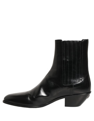 Black Leather Chelsea Mid Calf Boots Shoes