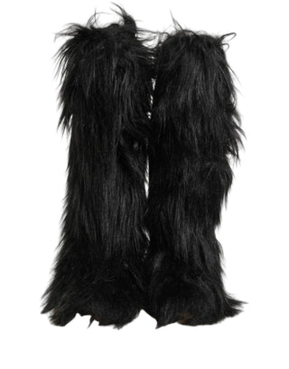 Black Faux Fur Mid Calf Winter Boots Shoes