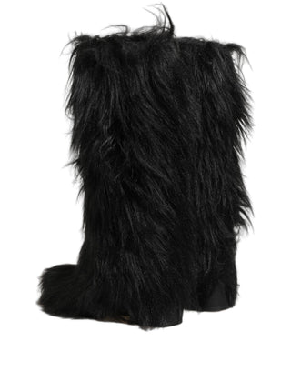Black Faux Fur Mid Calf Winter Boots Shoes