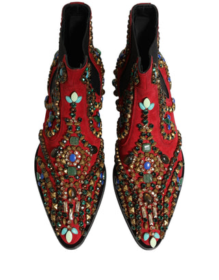 Red Embellished Chelsea Ankle Boots Shoes