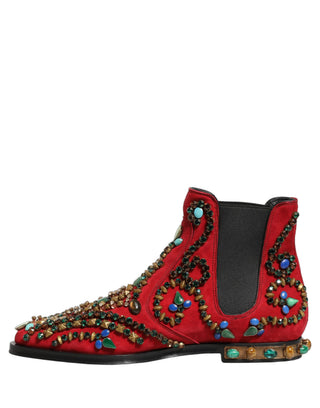 Red Embellished Chelsea Ankle Boots Shoes