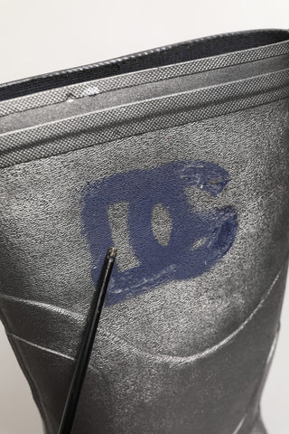 Metallic Silver Pull On Rain Boots Men Shoes
