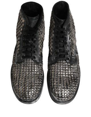 Black Leather Runway Studs Ankle Boots Shoes