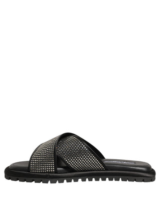 Black Strass Criss Cross Slide Sandals Shoes