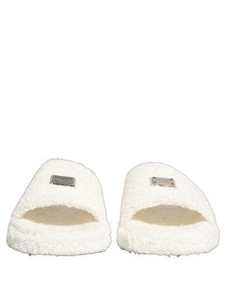 White Faux Fur Flats Men Slides Sandals Shoes