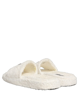White Faux Fur Flats Men Slides Sandals Shoes