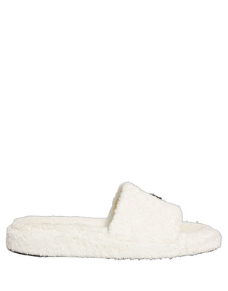 White Faux Fur Flats Men Slides Sandals Shoes