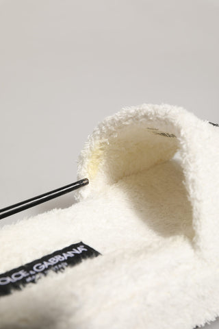 White Faux Fur Flats Men Slides Sandals Shoes