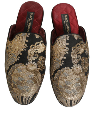Black Floral Jacquard Flats Sandals Men Shoes