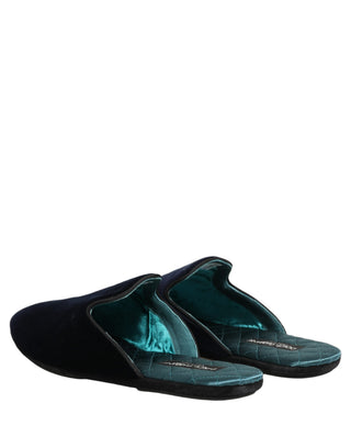 Dark Blue Suede Slides Flat Slipper Men Shoes