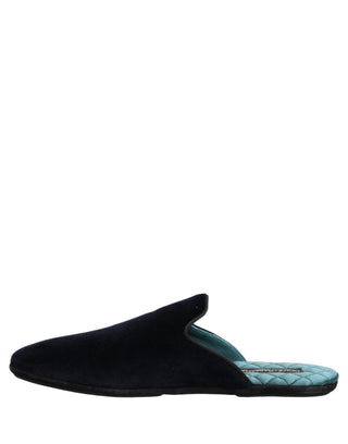 Dark Blue Suede Slides Flat Slipper Men Shoes