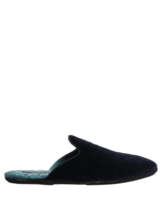 Dark Blue Suede Slides Flat Slipper Men Shoes