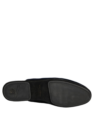 Dark Blue Suede Slides Flat Slipper Men Shoes