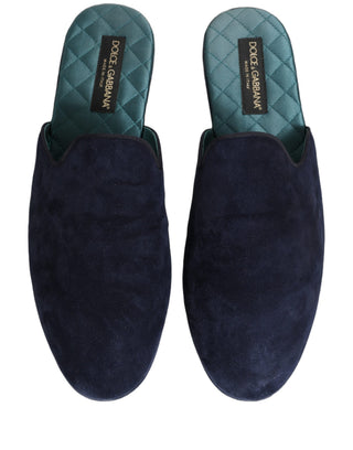 Blue Suede Slides Flat Slipper Men Shoes
