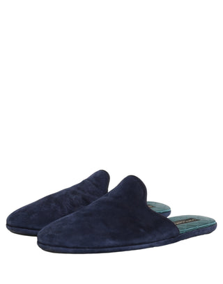 Blue Suede Slides Flat Slipper Men Shoes