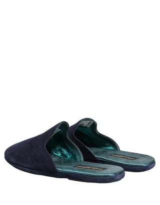 Blue Suede Slides Flat Slipper Men Shoes