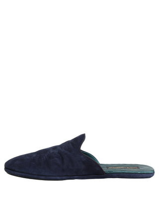 Blue Suede Slides Flat Slipper Men Shoes