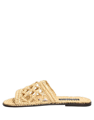 Beige Straw Raffia Slides Sandals Flats Shoes