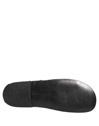 Black Fabric Woven Slides Sandals Flats Shoes