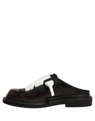 Brown Leather Slip On Flat Sandals Men Shoes