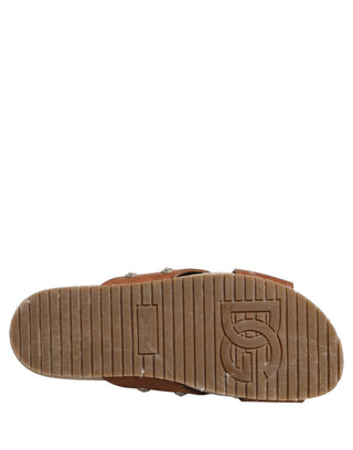 Brown Calf Leather Slides Sandals Shoes