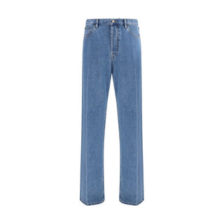 Blue Cotton Straight-Leg Jeans