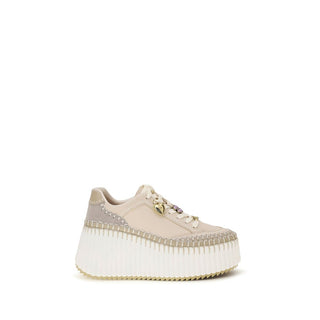 Beige Calf Leather Bos Taurus Platform Sneakers