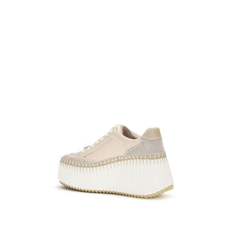 Beige Calf Leather Bos Taurus Platform Sneakers