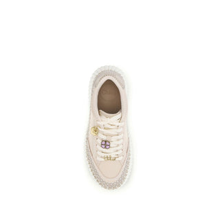 Beige Calf Leather Bos Taurus Platform Sneakers