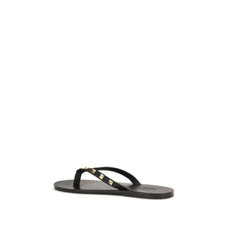 Black Calf Leather Bos Taurus Flip-Flop Sandals