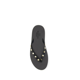 Black Calf Leather Bos Taurus Flip-Flop Sandals