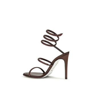 Brown Silk Stiletto Heel Sandals