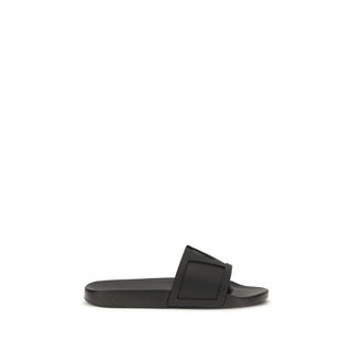 Black Rubber Flat Sandals